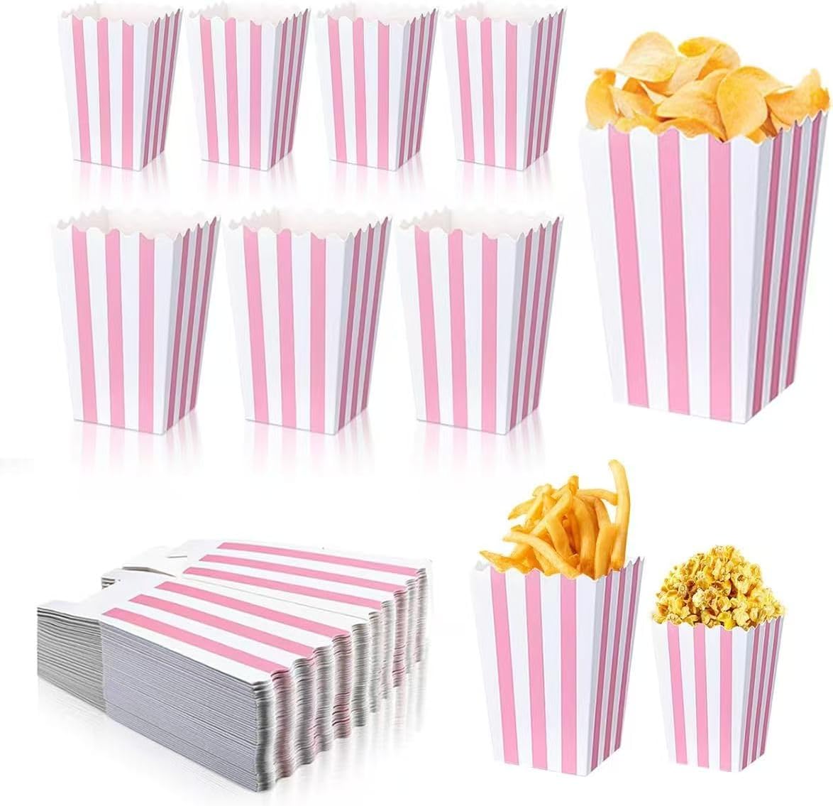 40 Pink & White Popcorn Bags for Party Fun!