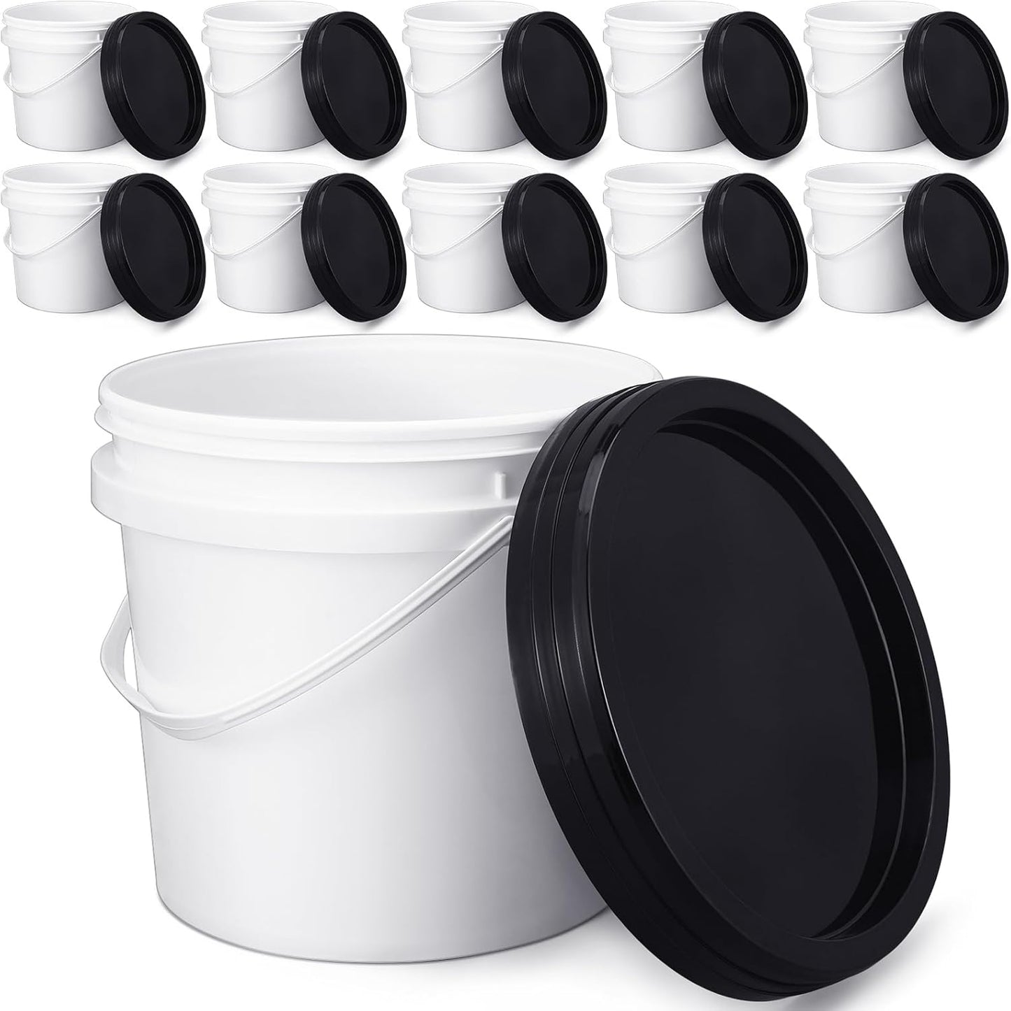 Gerrii 10 Pack White Plastic Bucket with Lid for Storage Needs