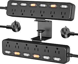 Black 2 in 1 Desktop Edge Power Strip with 12AC Outlets