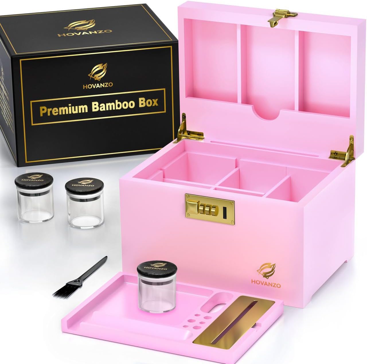 Premium Bamboo Storage Box with Removable Tray and Lock