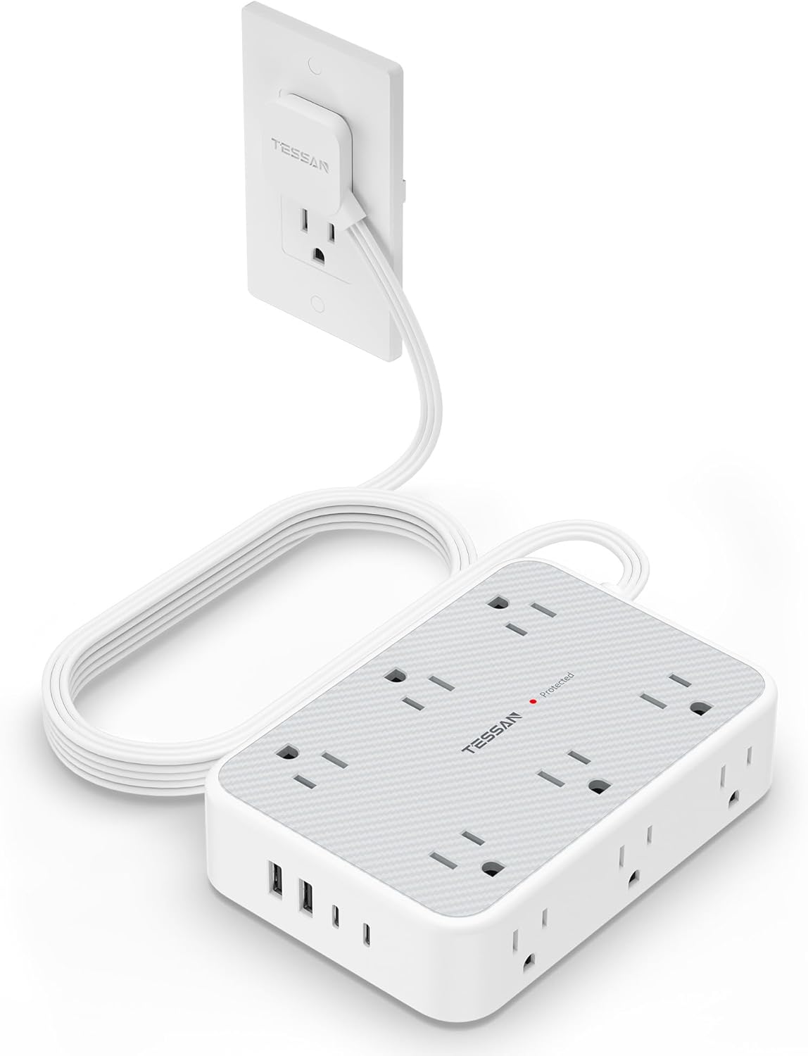 TESSAN 15ft Surge Protector Power Strip: 12 Outlets + 4 USB, 1800 Joules, Flat Plug