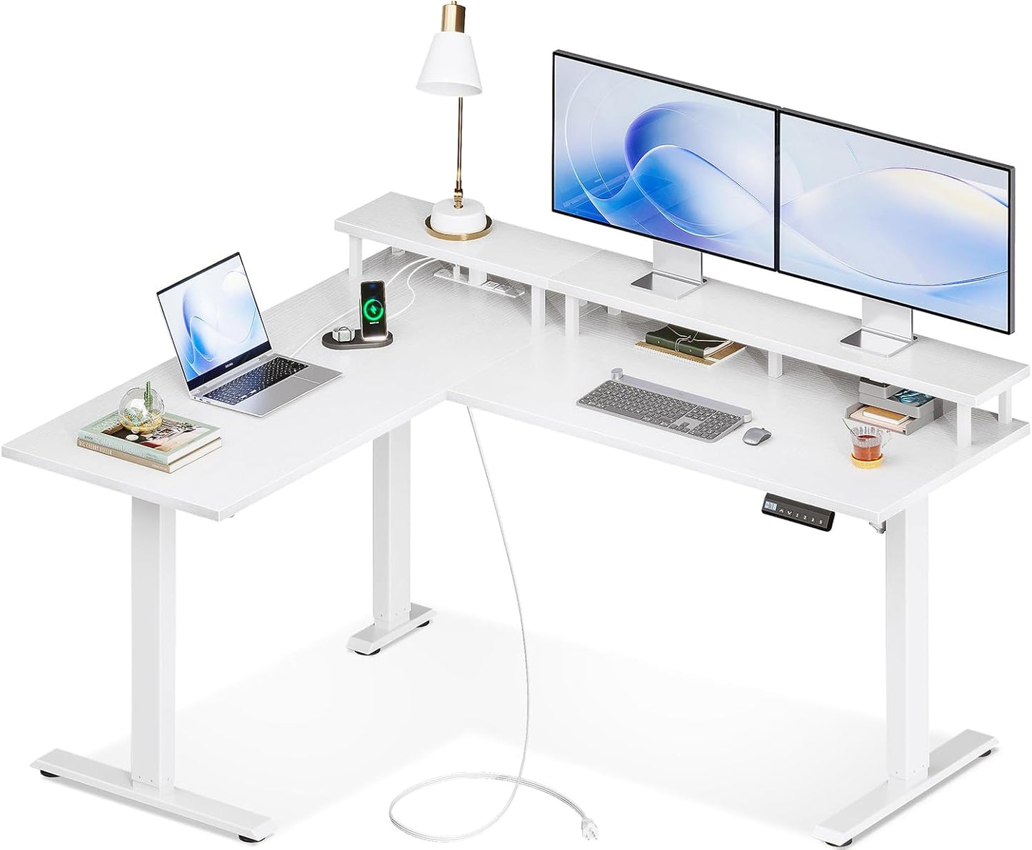 AODK Electric L-Shaped Standing Desk - Height Adjustable with Power Outlets