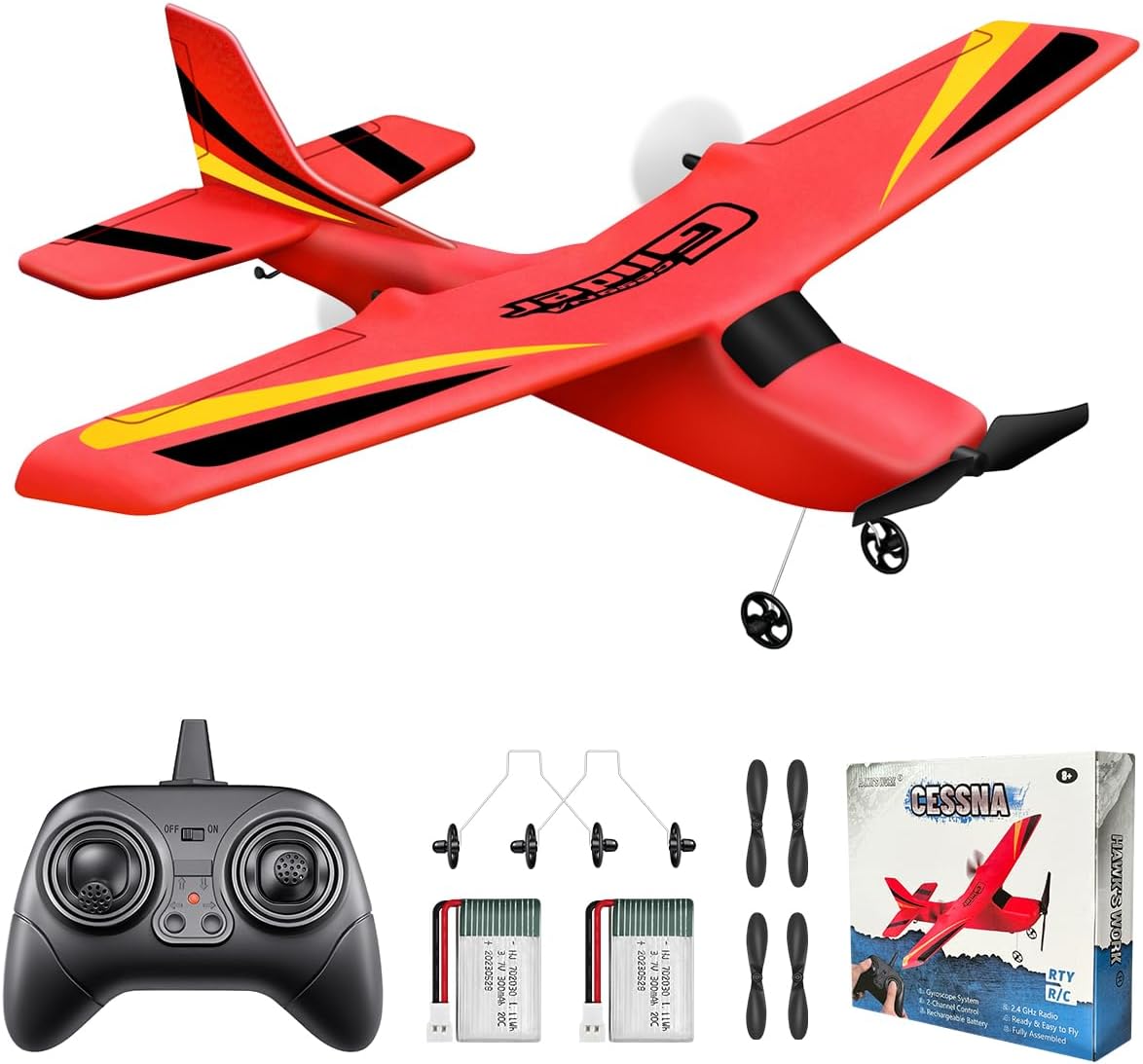 HAWK'S Work 2 CH RC Airplane - Easy to Fly Glider for Kids