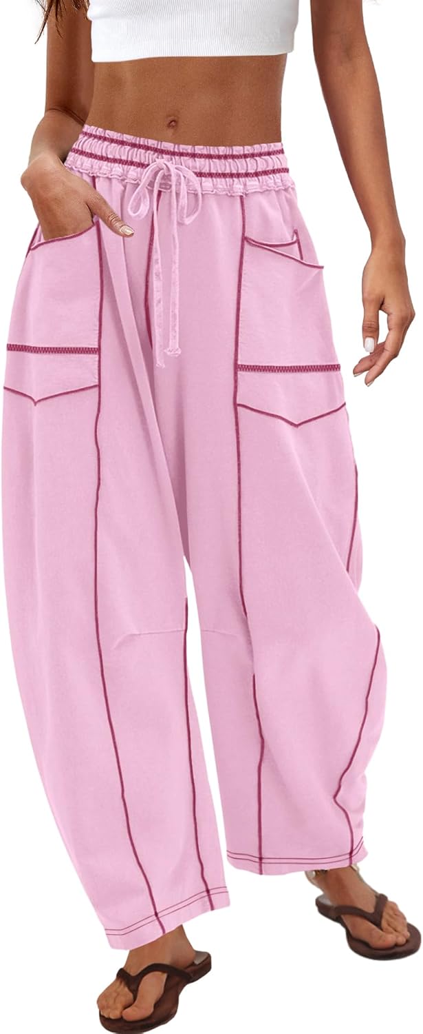 Nirovien Womens Barrel Sweatpants High Waisted Wide Leg Pants