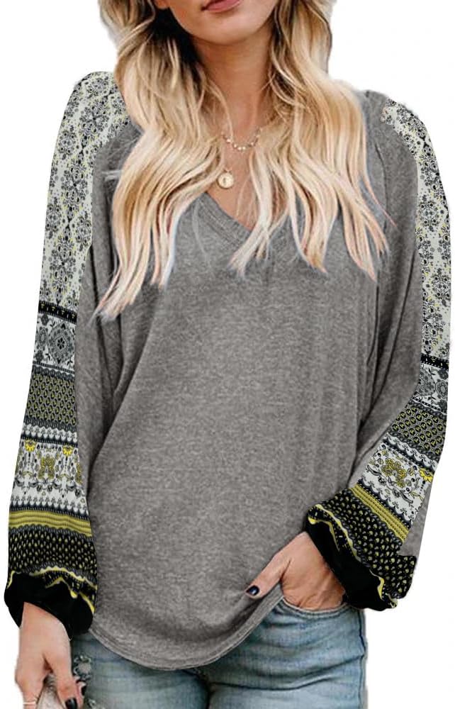 Beyove Boho Tops for Women Long Sleeve V Neck Casual Blouses
