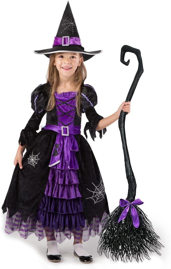Fairytale Witch Costume Deluxe Set with Broom for Girls