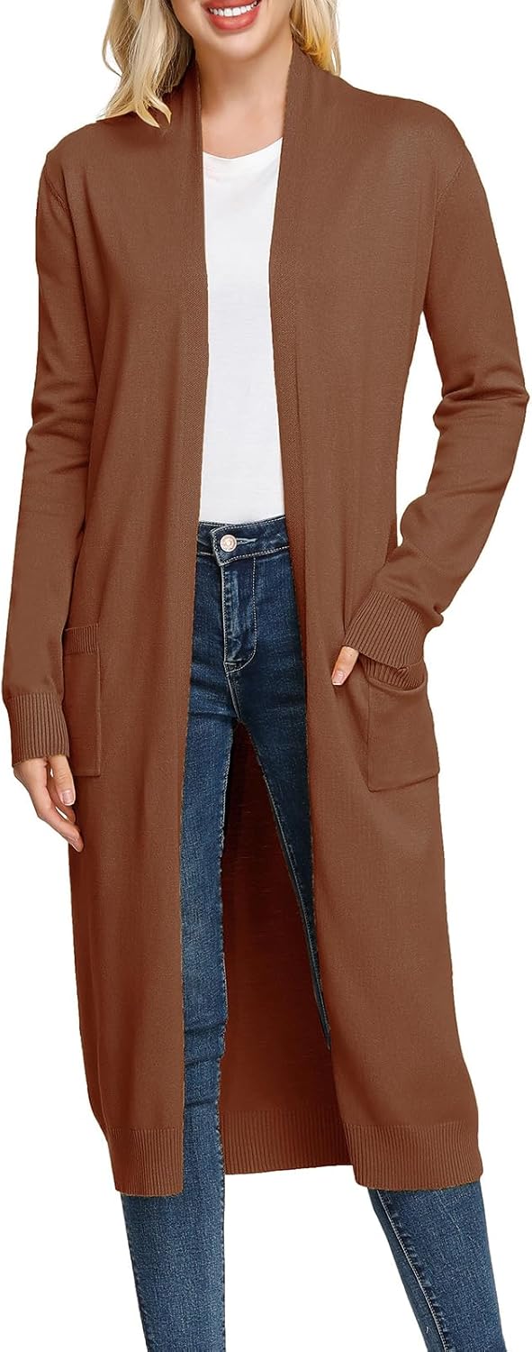 Essential Solid Open Front Maxi Long Knitted Cardigan Sweater