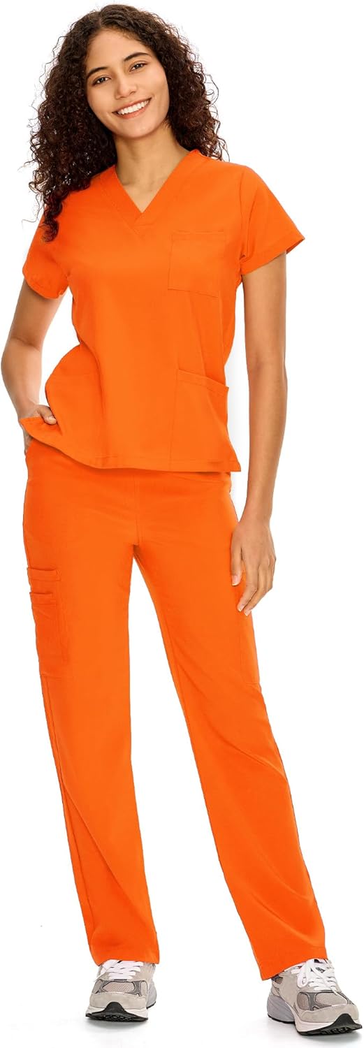 COZYFIT Scrubs for Women - V-Neck Top & Straight Leg Pants