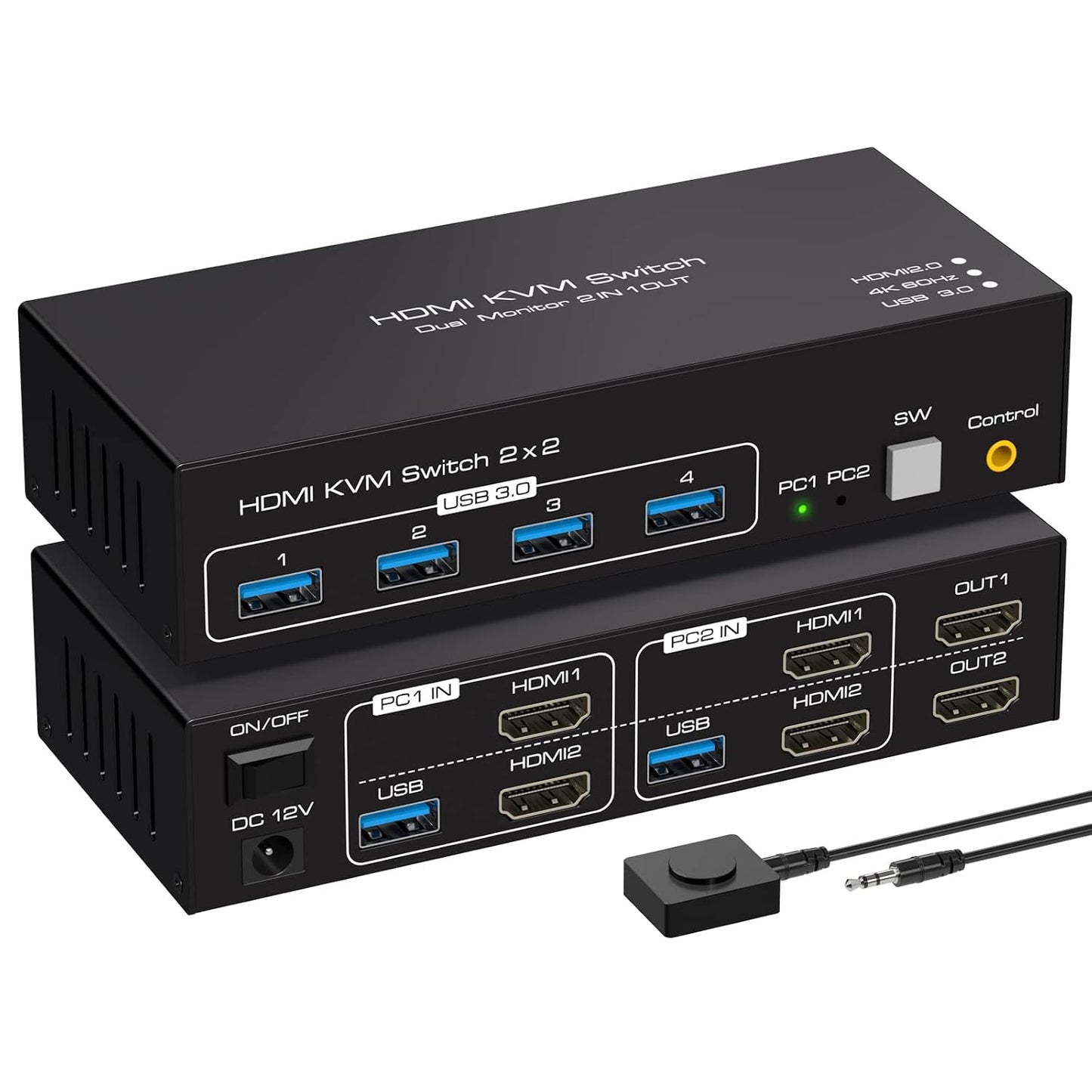 Dual Monitor KVM Switch HDMI 4K 60Hz for 2 Computers and Monitors