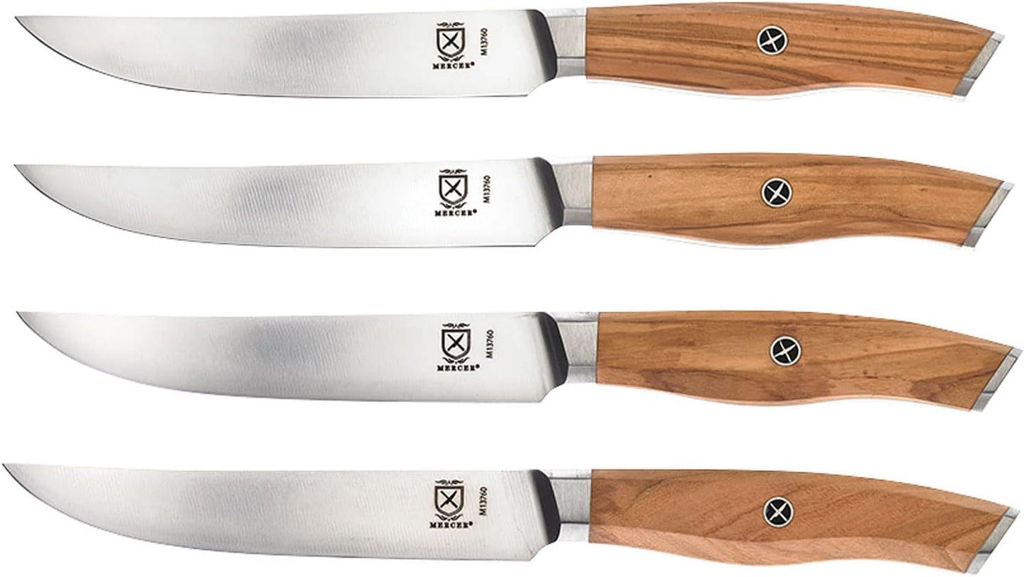 Mercer Culinary Olive Wood 4-Piece Steak Knife Set for Perfect Cuts