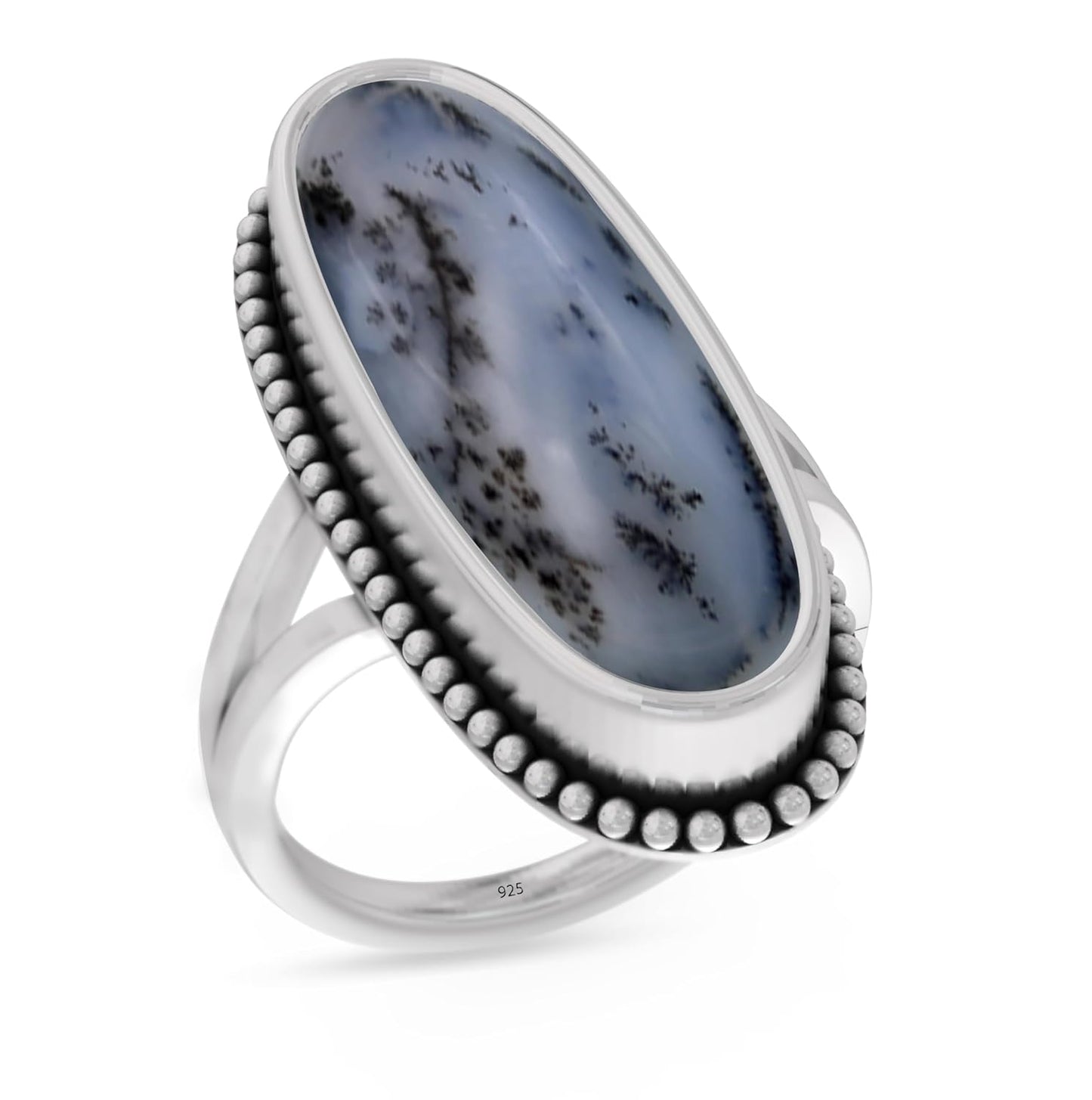 Sterling Silver 925 Ring with Dendritic Opal for Women