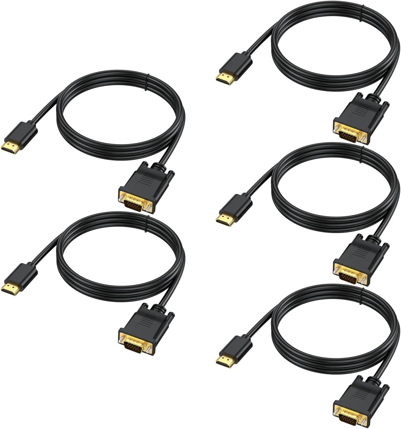 6ft HDMI to VGA Cable 5-Pack for 1080P HD Video Streaming