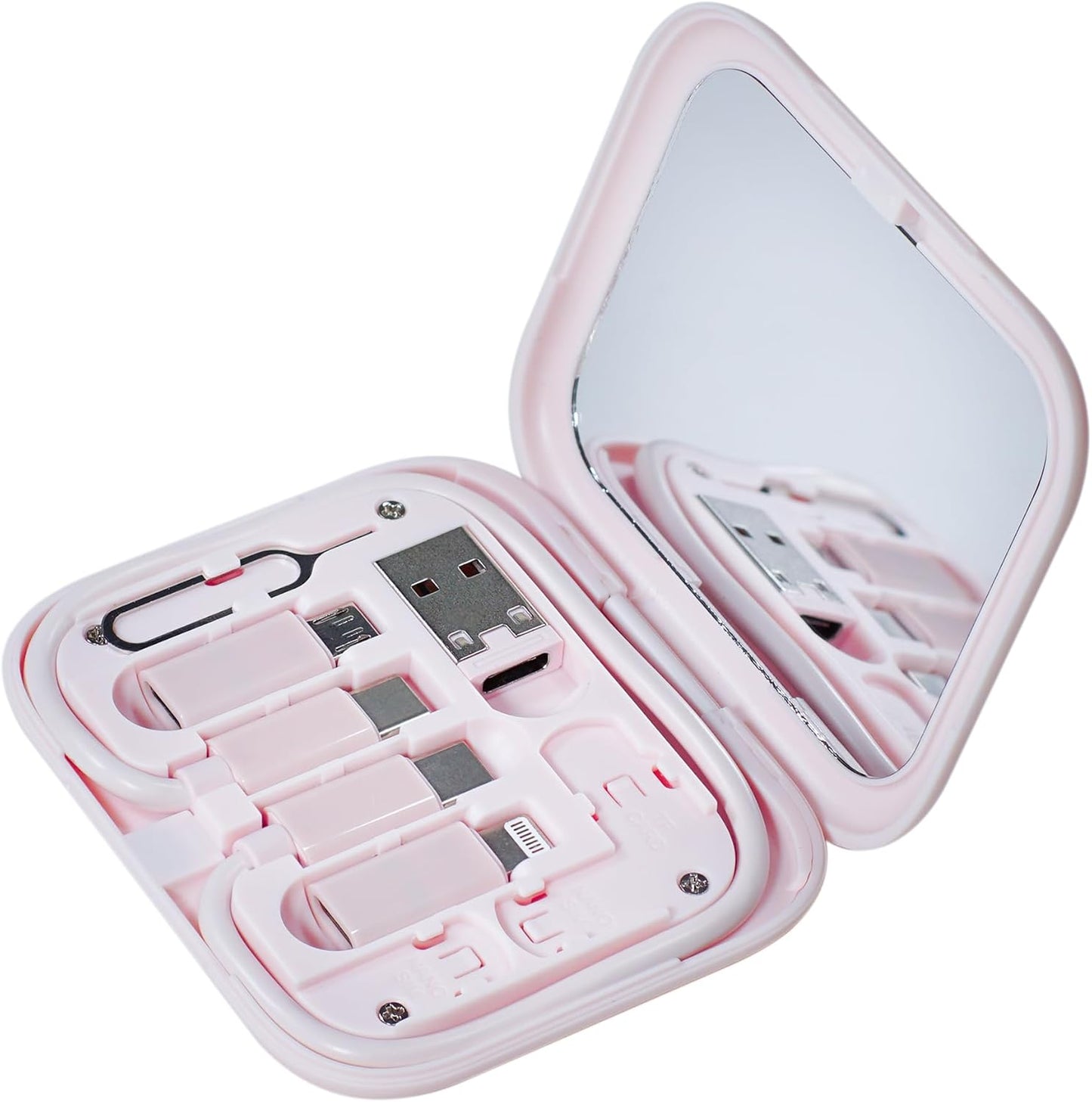 Yinow USB C to C Cable 11.3'' with 3 OTG Adapters in Pocket Mirror Case, Pink