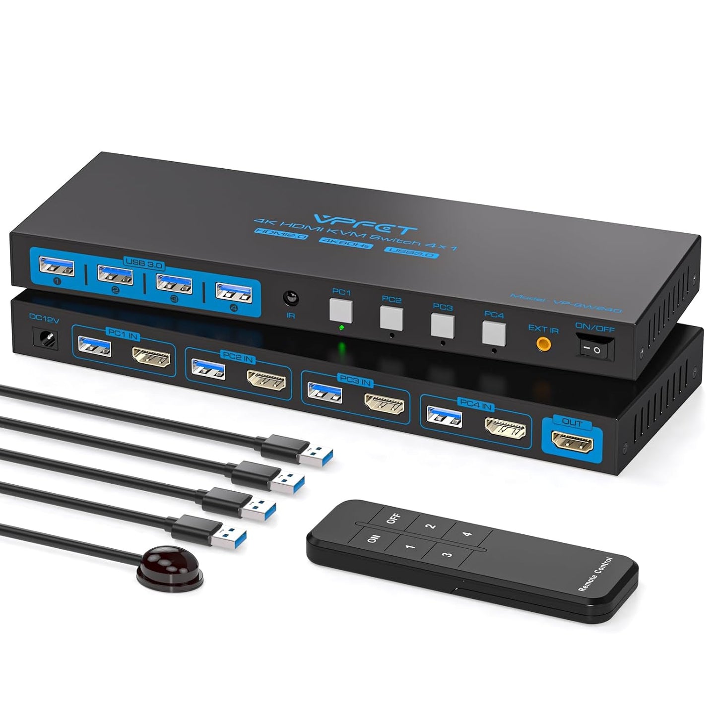 HDMI KVM Switch for 4 Computers and 1 Monitor with USB 3.0