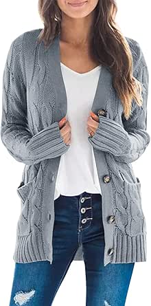 ZESICA Women's Fall Casual Long Sleeve Button Down Cardigan