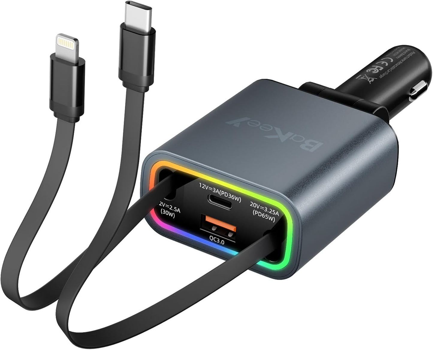 Bakeey 4-in-1 Retractable Car Charger - Fast Charging