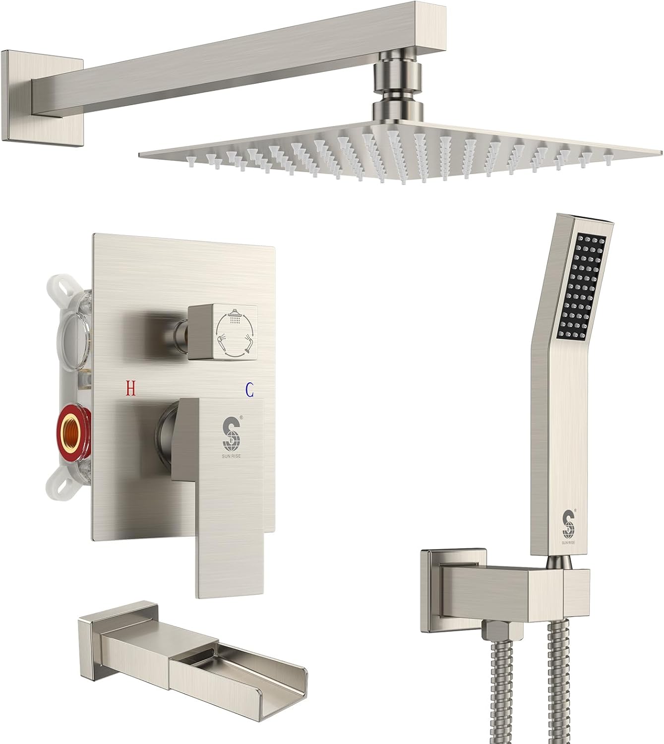 SR SUN RISE 12 Inch All Metal Bathtub Faucet Shower System