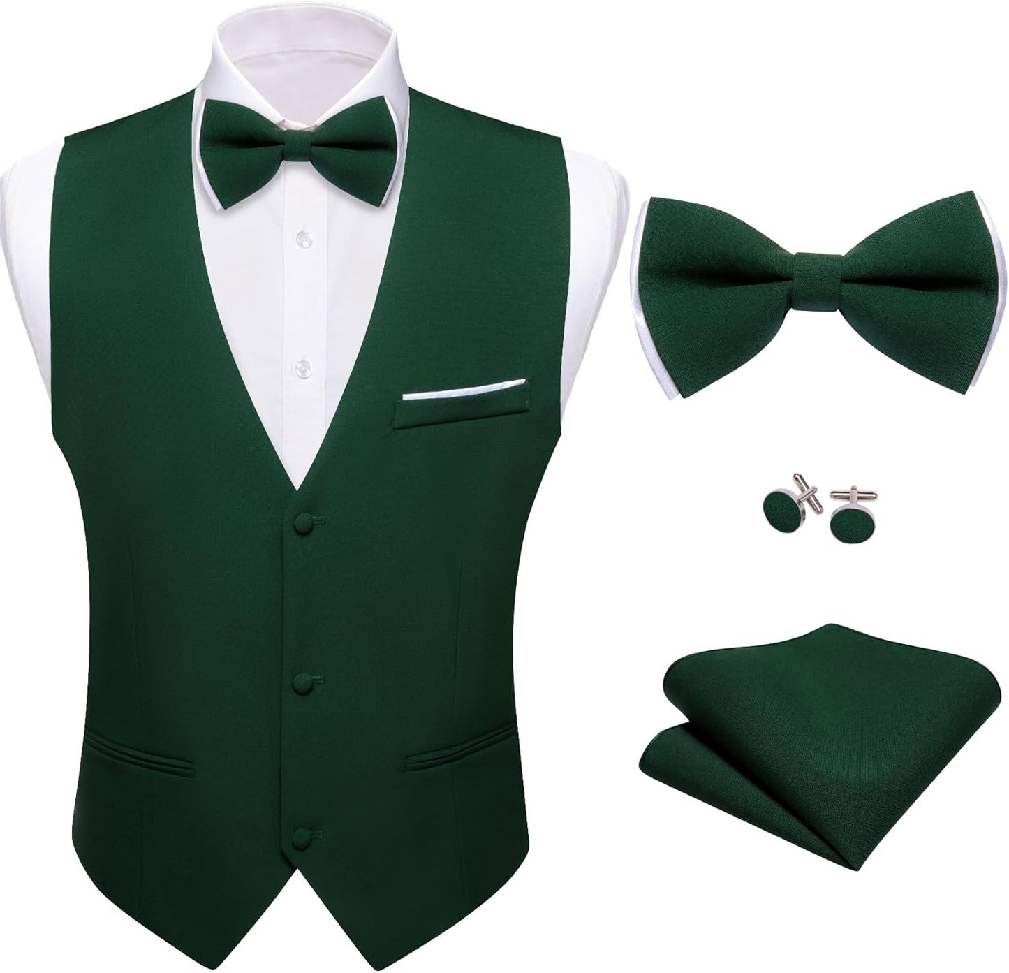 Barry.Wang Mens Suit Vest Bow Tie Set for Formal Occasions