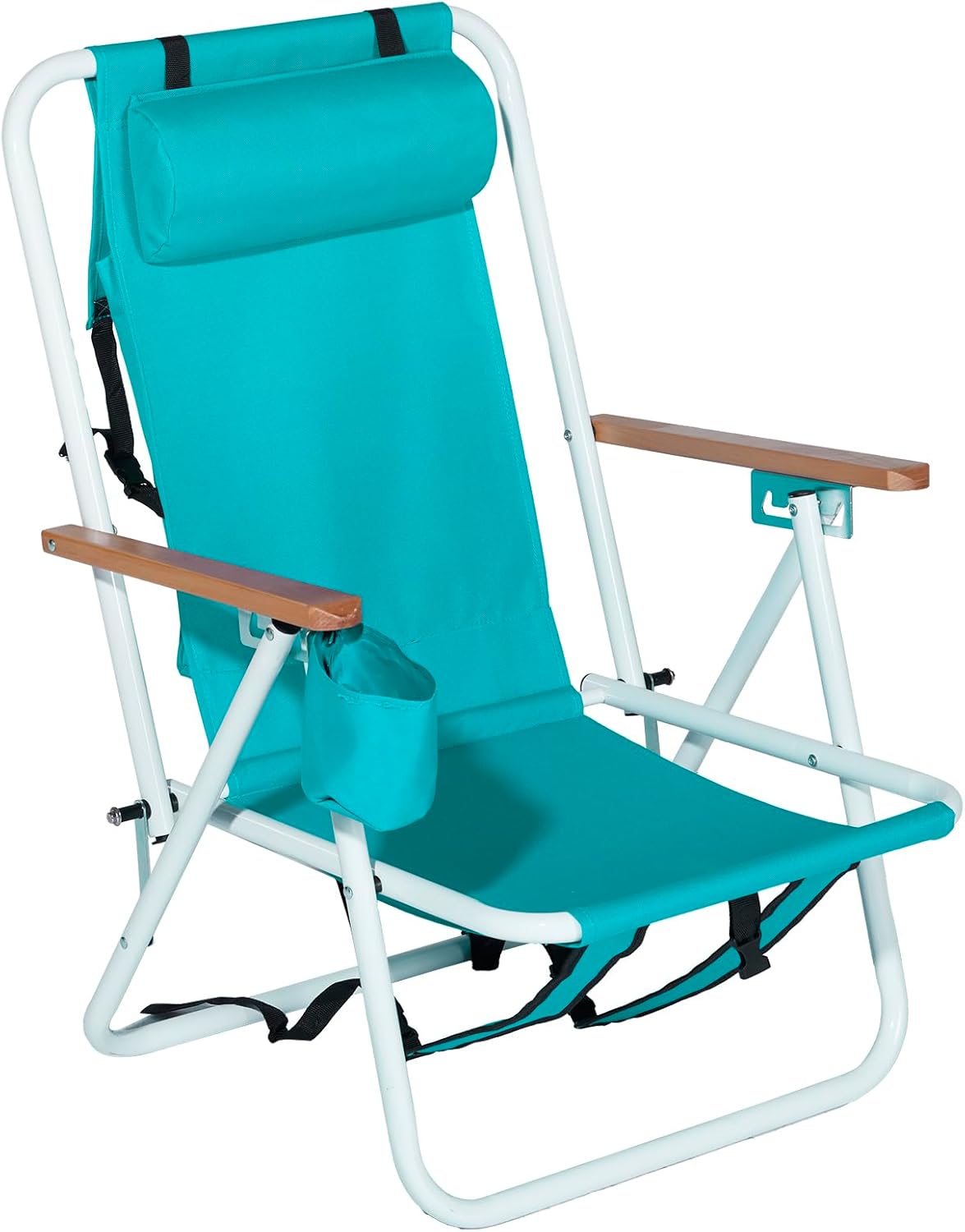 Outvita Folding Beach Chair with Adjustable Headrest for Comfort
