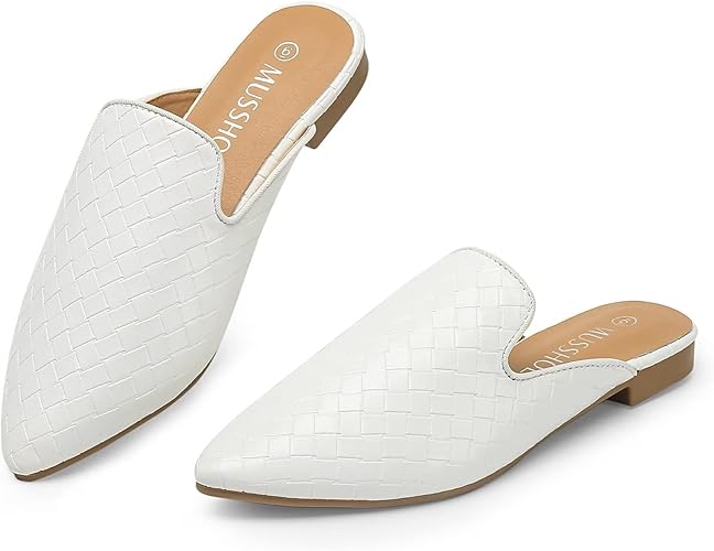 MUSSHOE Mules for Women - Comfortable Pointed Toe Flats