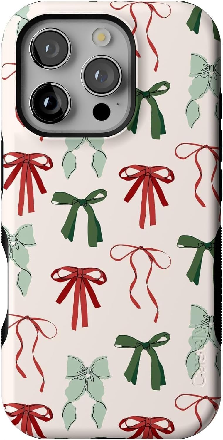 Casely iPhone 16 Pro Case - Festive Girlie Holiday Bows Design