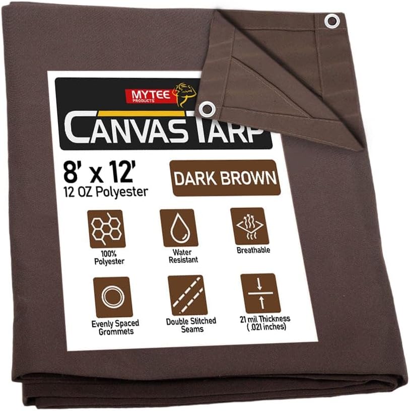 8ft x 12ft Dark Brown Heavy Duty Canvas Tarp for Versatile Use