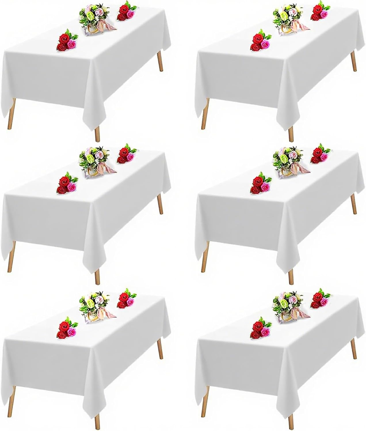 White Table Cloth Rectangle for 6 Foot Tables - 6 Pack