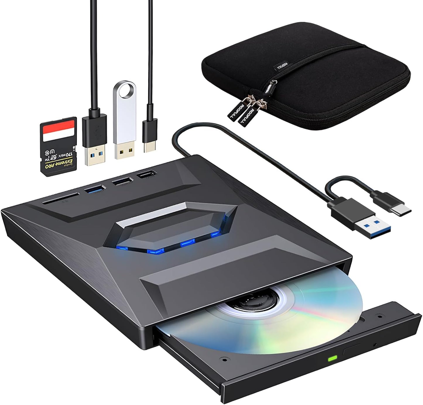 ROOFULL External CD DVD Drive with USB 3.0 and SD Card Slot