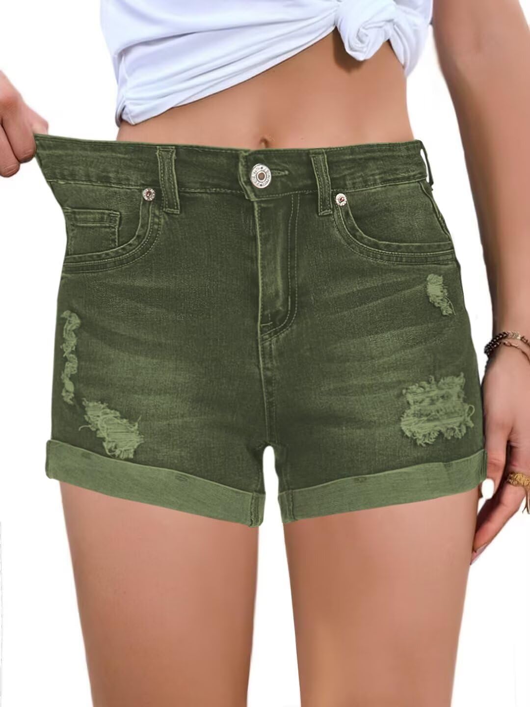 FEKOAFE Womens Casual Mid/High Waisted Denim Shorts for Summer