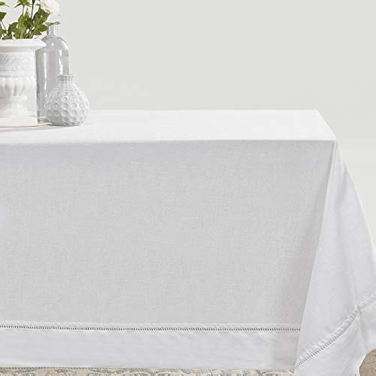 Premium 100% Linen Hemstitch Tablecloth for Elegant Dining