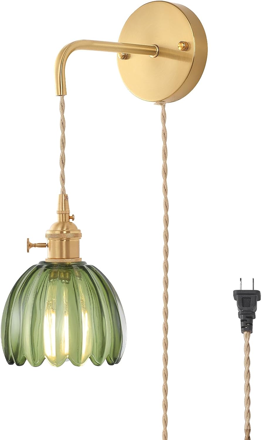 Vintage Wall Sconce Lamp with Green Tulip Glass Shade Decor