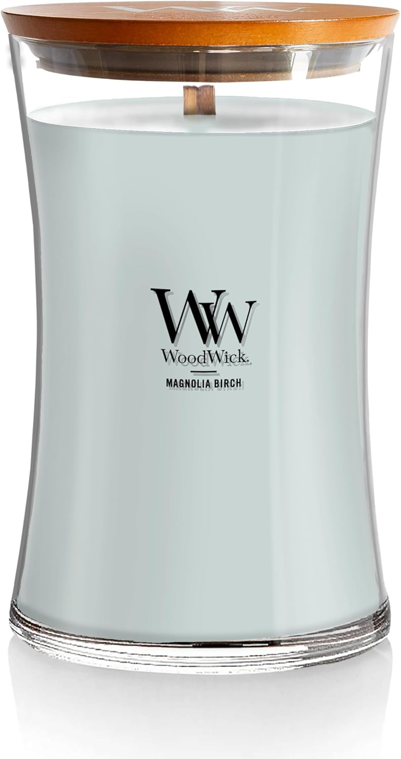 WoodWick Large Hourglass Candle Magnolia Birch for Cozy Ambiance