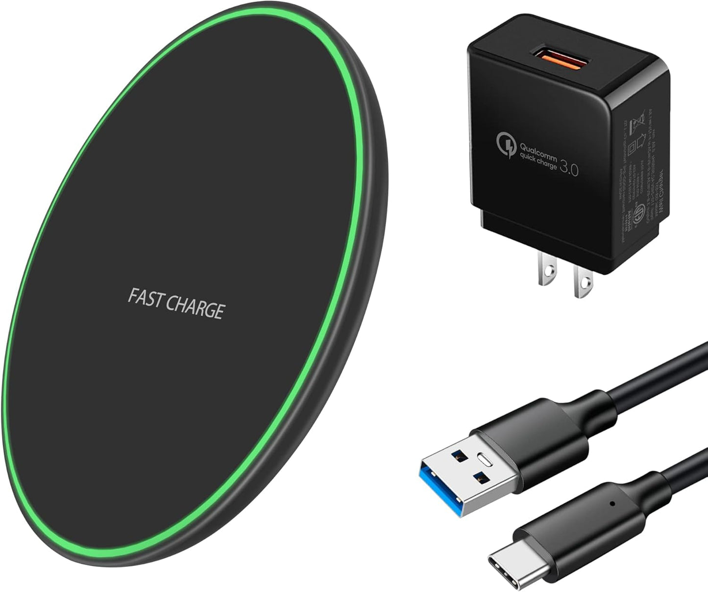 Fast Charge Wireless Charging Pad for Samsung Galaxy, QC 3.0 Adapter Included