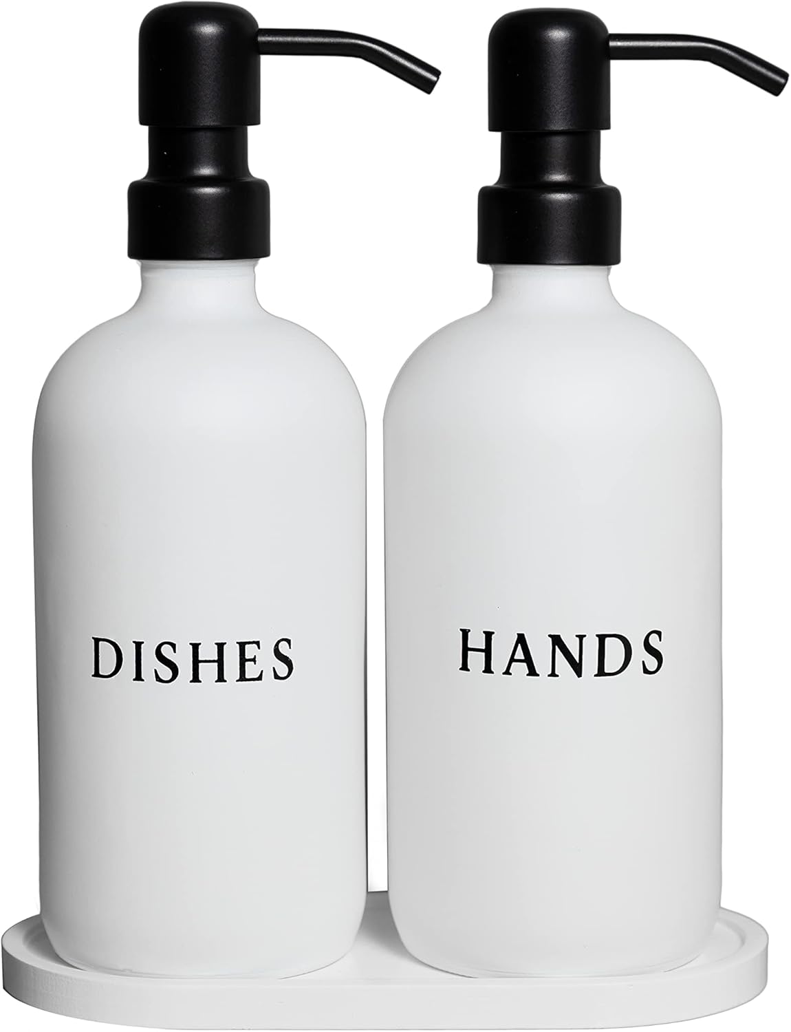 White Glass Hand and Dish Soap Dispenser Set for Modern Kitchens