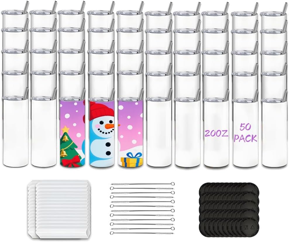 50 Pack 20oz Sublimation Tumblers for Custom Gifts and Crafts