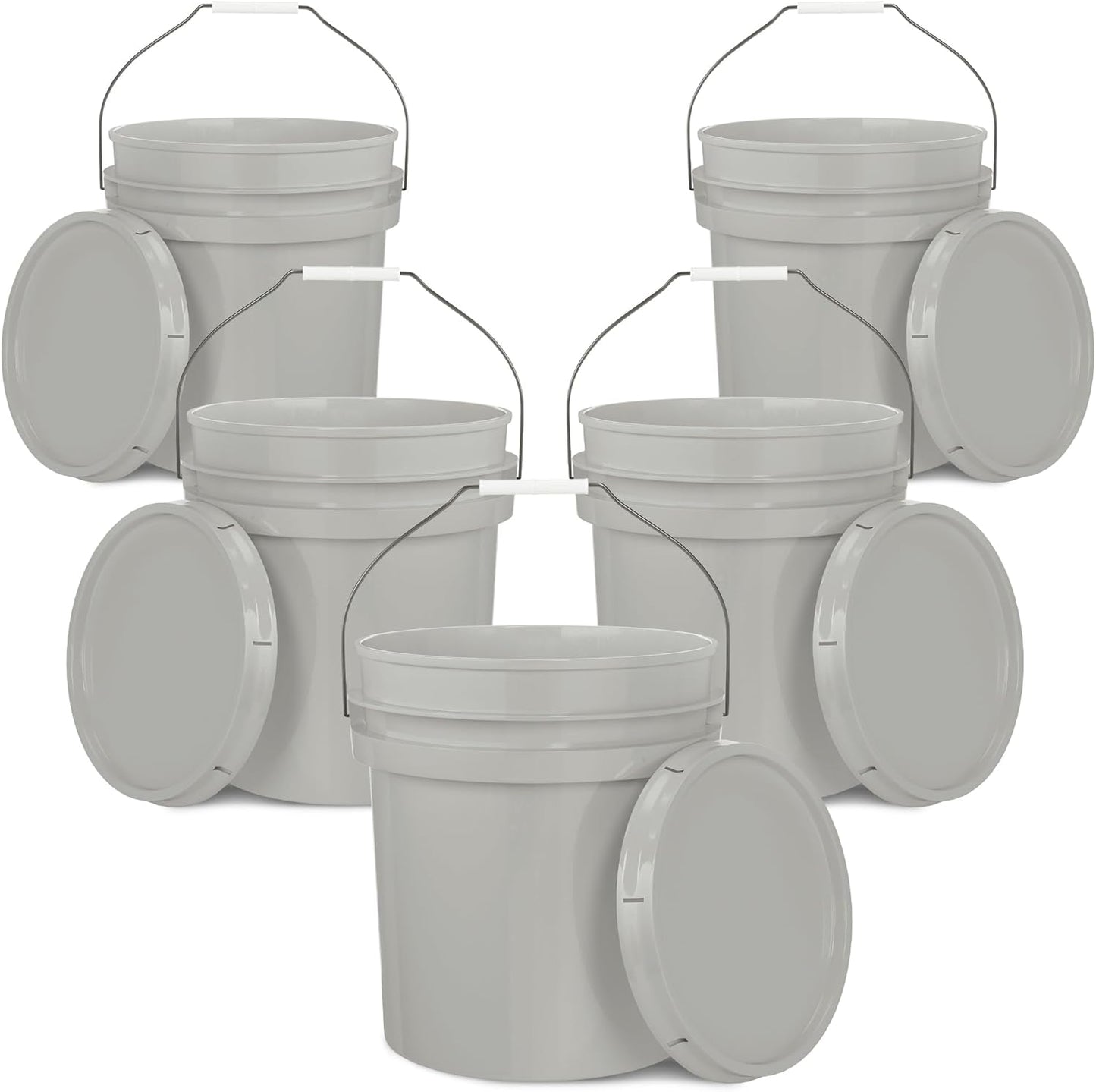 5-Gallon Grey Bucket Pail Container with Lid for Storage