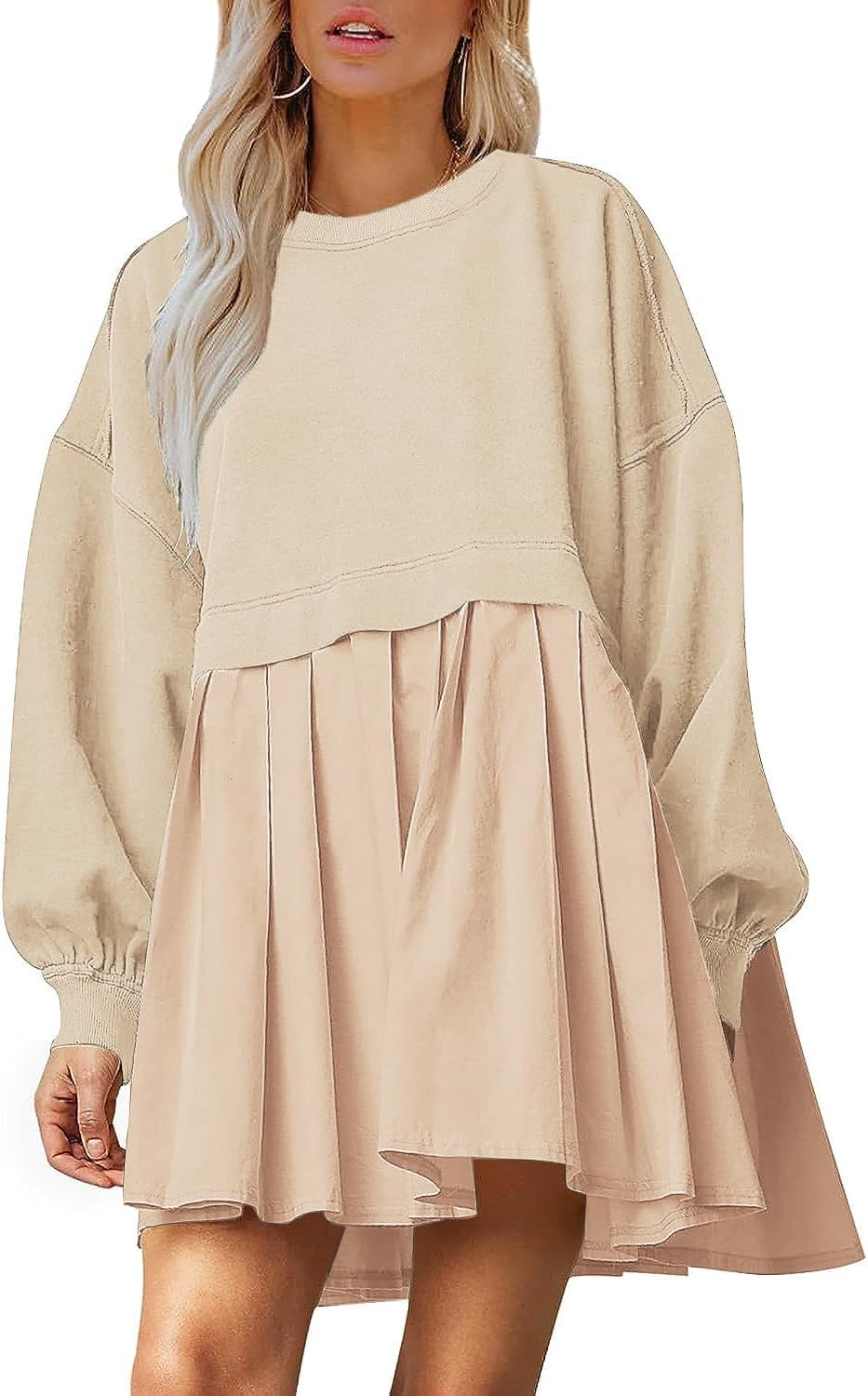 Dokuritu Sweatshirt Dress Women Long Sleeve Flowy Mini Dress
