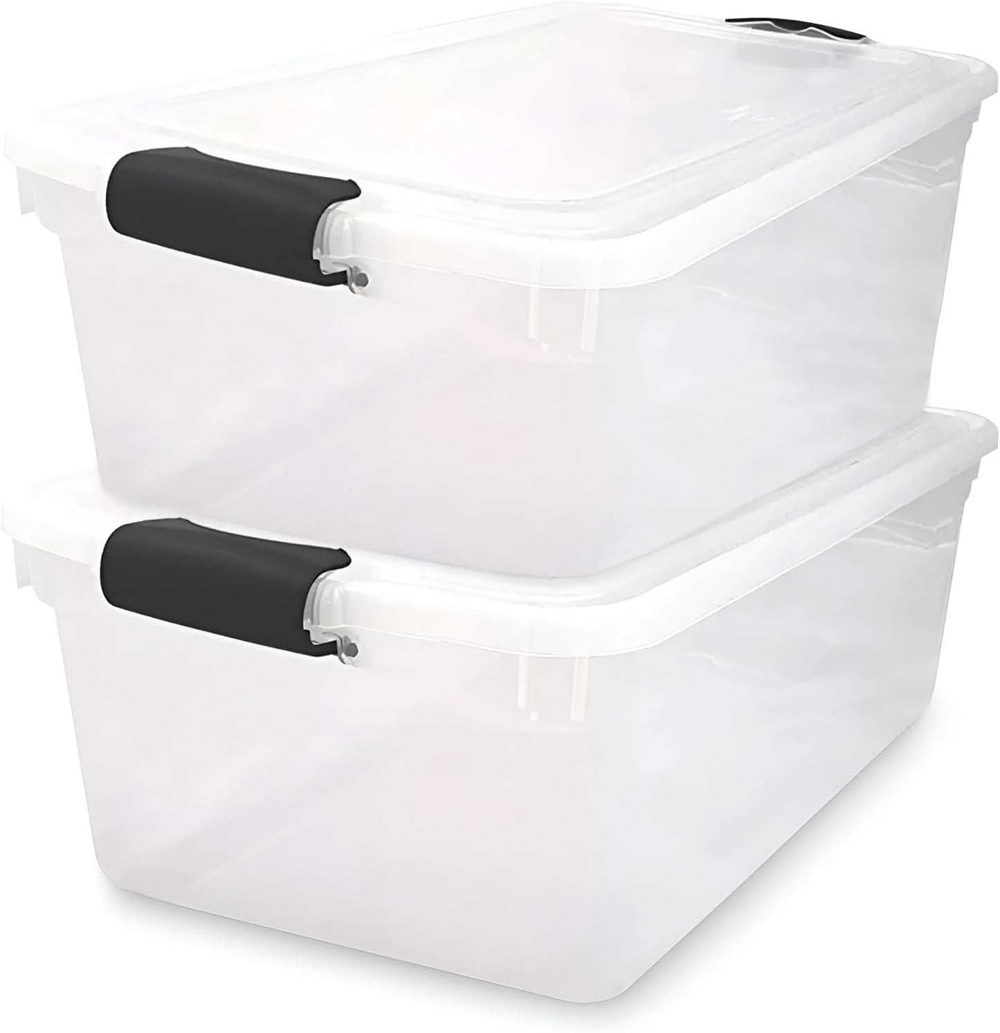 HOMZ 2-Pack Secure Latch Clear Plastic Storage Organizer Bins