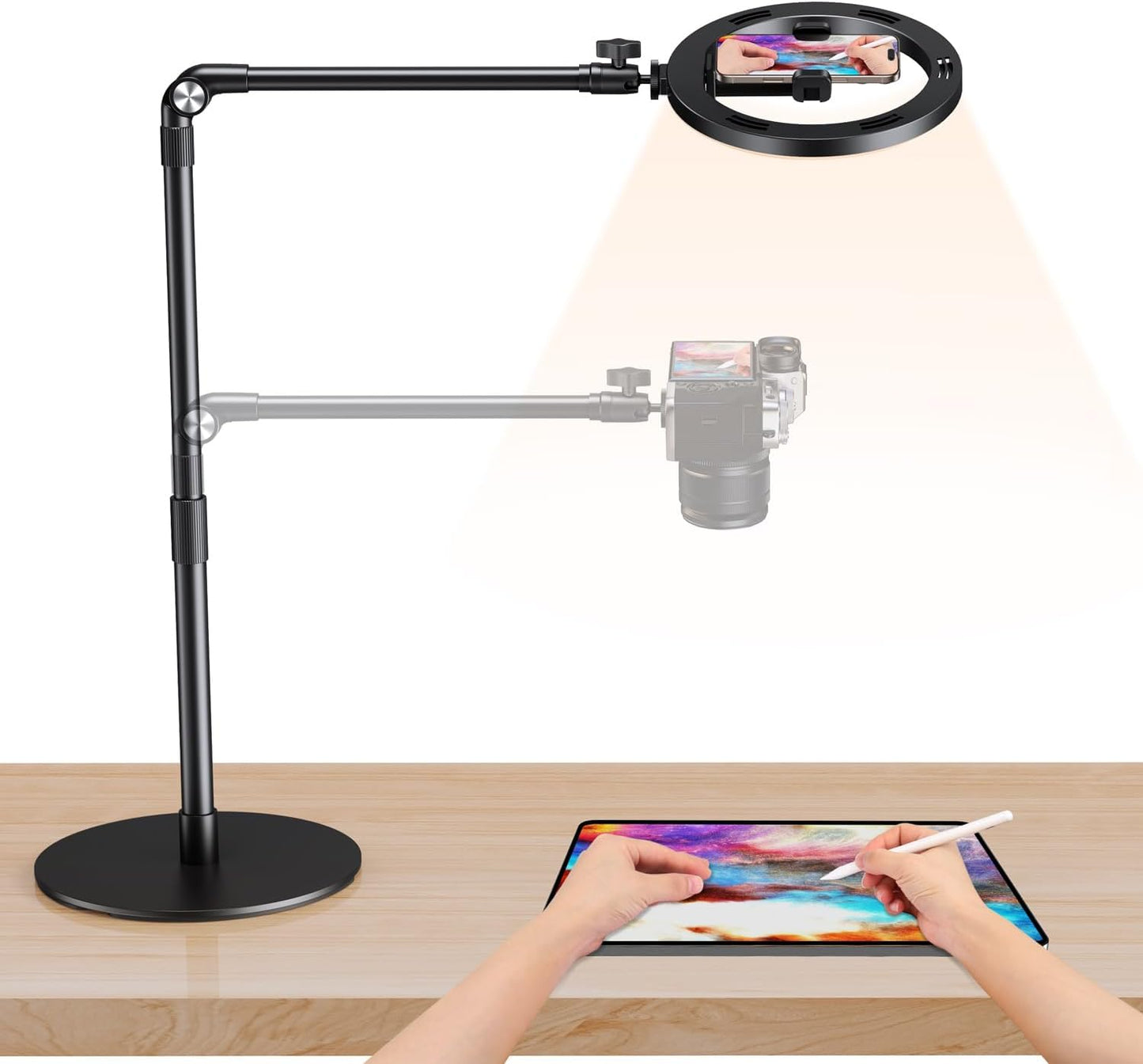 elitehood Overhead Phone Mount with Light for Video Recording