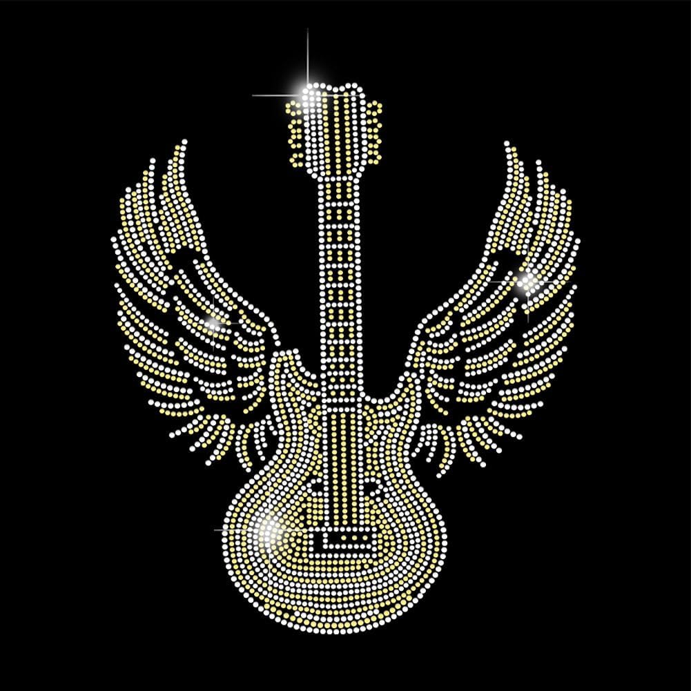 Guitar Wing Rhinestone Transfer for Bling Tees