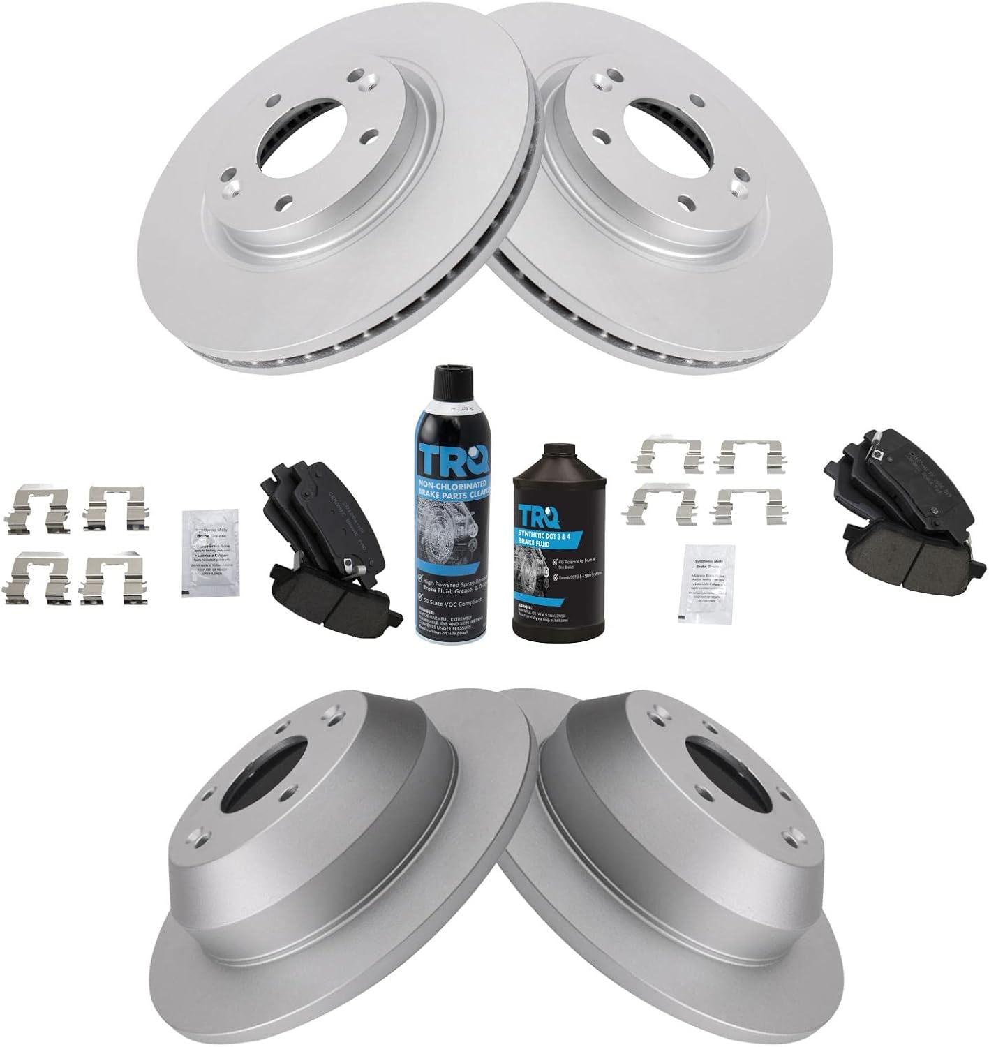 TRQ Front and Rear Brake Pad & Rotor Kit for Hyundai & Kia