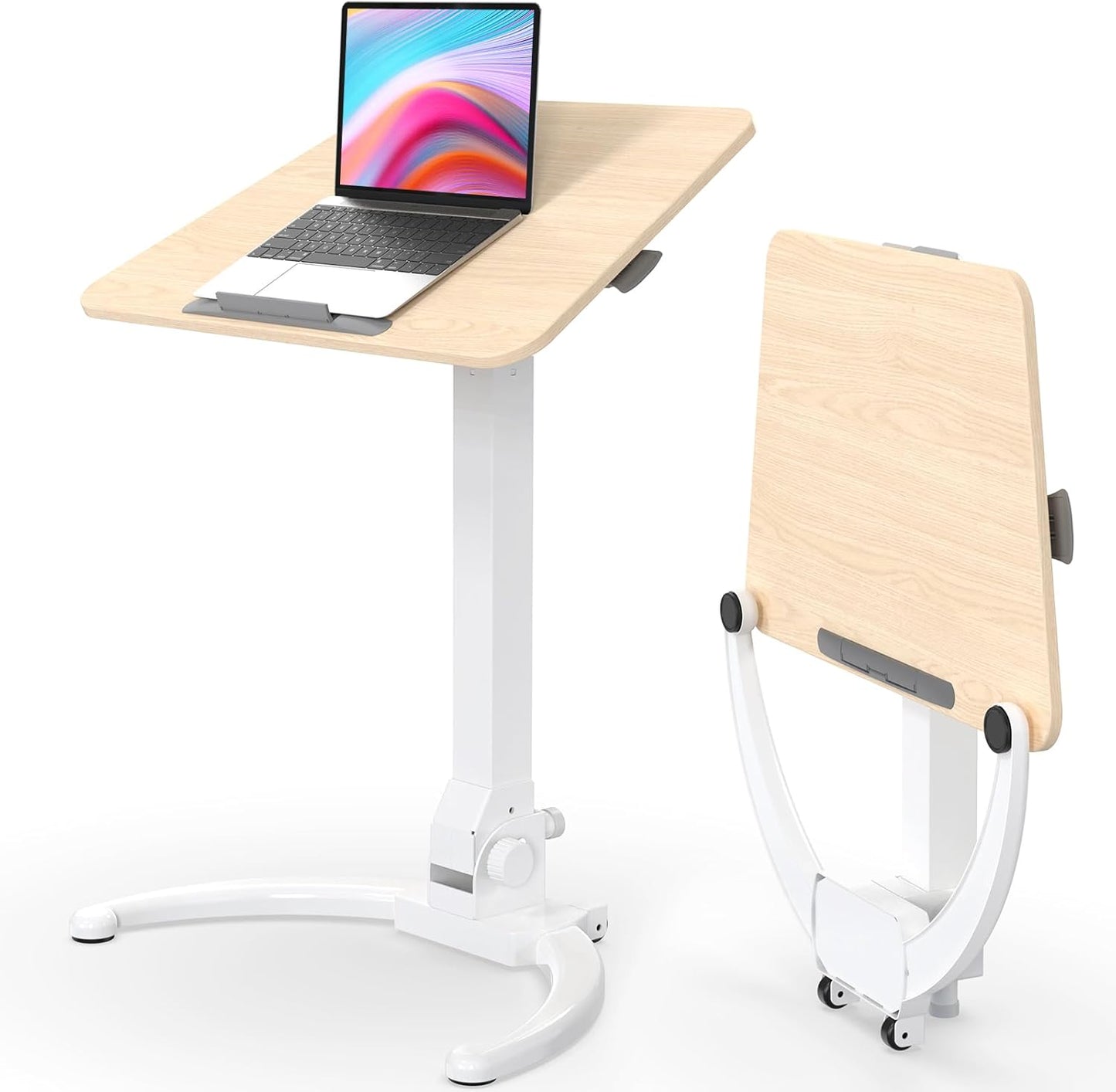 Foldable Mobile Standing Desk with Pneumatic Height Adjustment