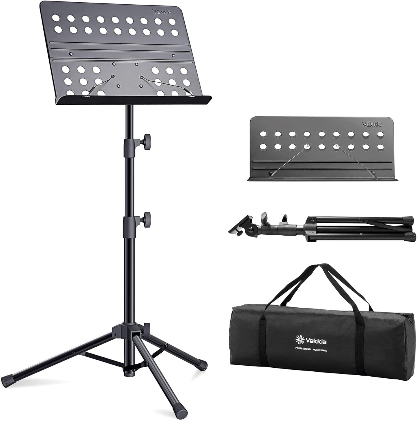 Vekkia Portable Metal Music Stand - Adjustable & Sturdy for Performance