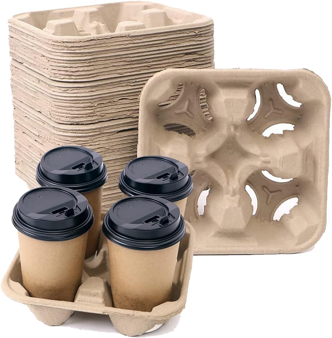 Disposable Compostable Drink Carriers for Hot and Cold Beverages