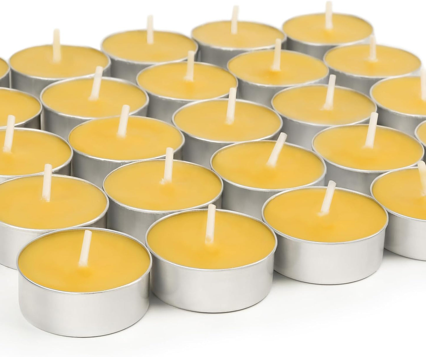 24-Pack Beeswax Tea Candles: 4-Hour Burn Time, Pure Honey Scent