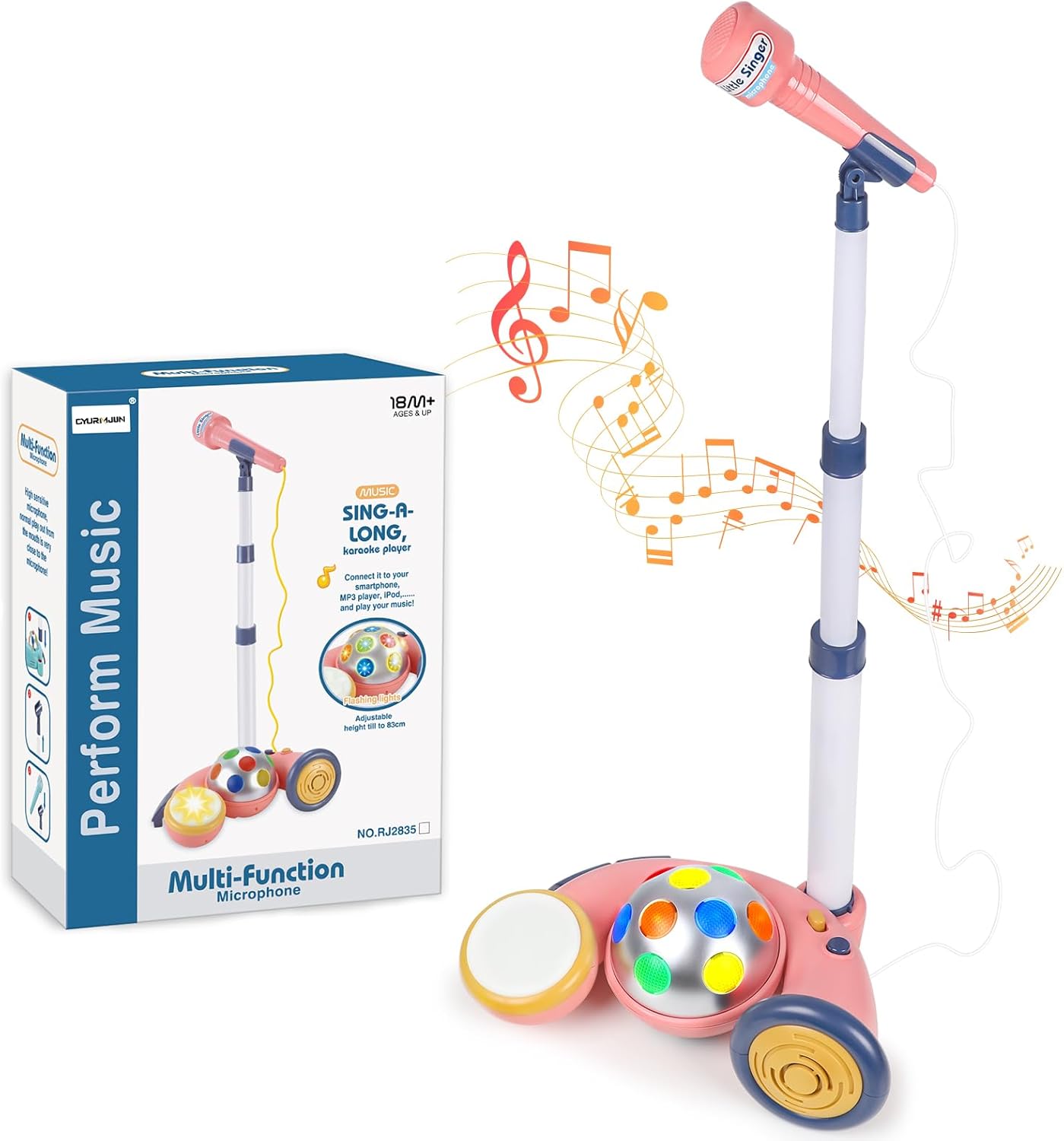 Karaoke Mic with Stand & Lights for Kids Singing Fun!