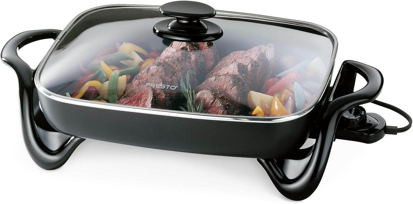 16-Inch Electric Skillet with Glass Cover for Versatile Cooking