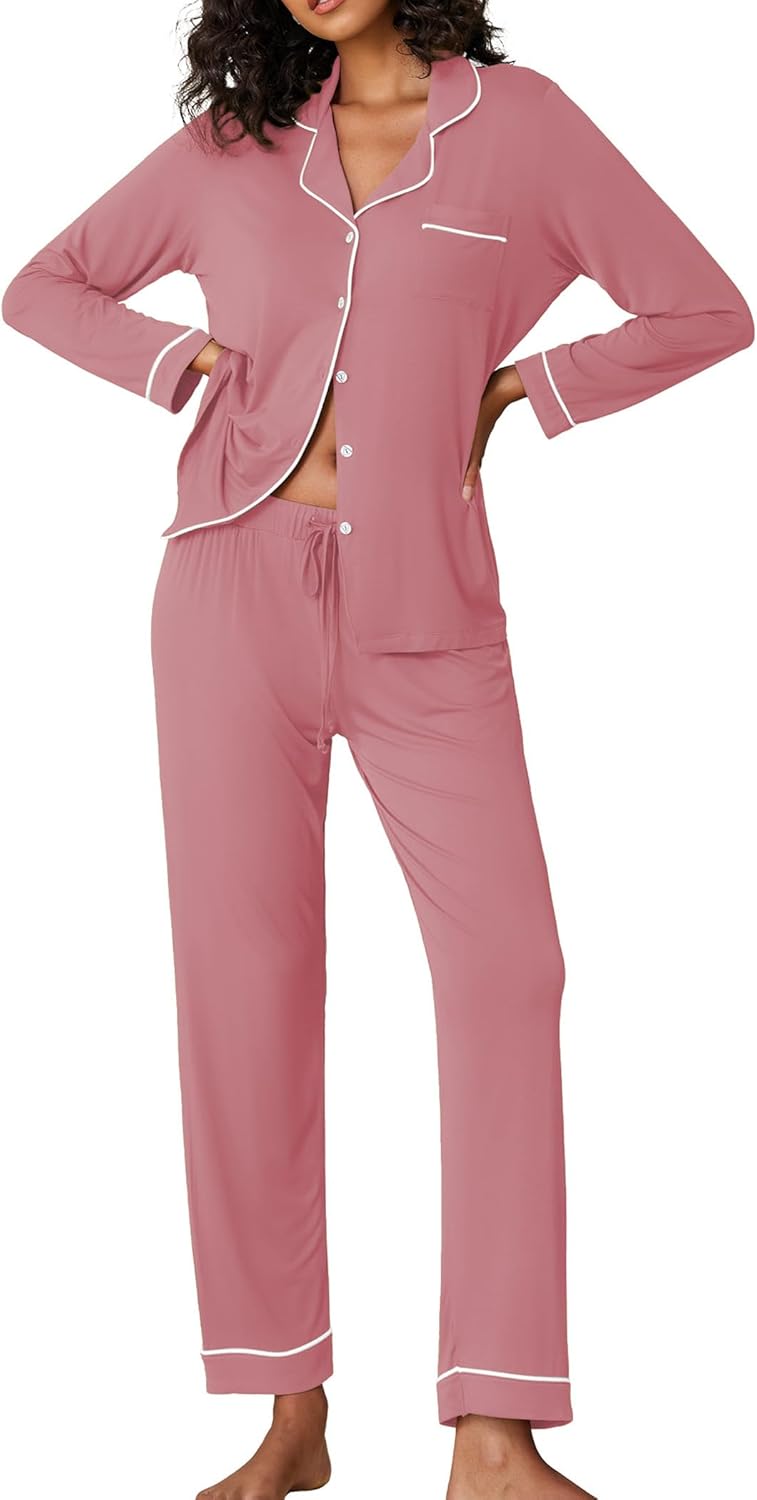 Ekouaer Pajamas Women's Long Sleeve Sleepwear Soft Button Down