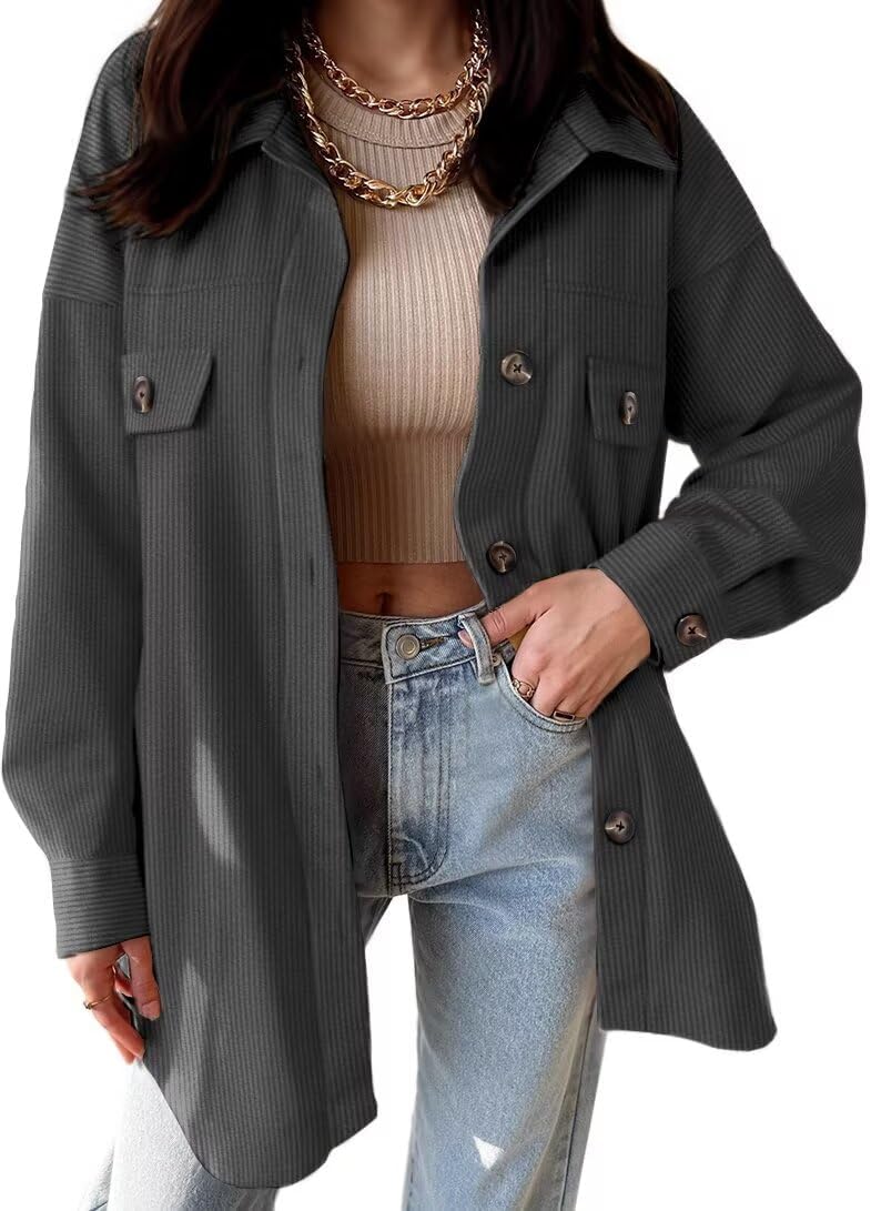 VICHYIE Womens Corduroy Shacket Blouses for Stylish Comfort
