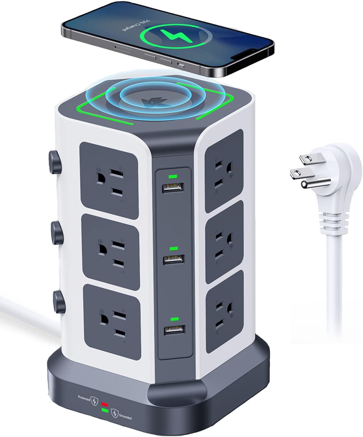KOOSLA Power Strip Tower with Wireless Charger and USB Ports